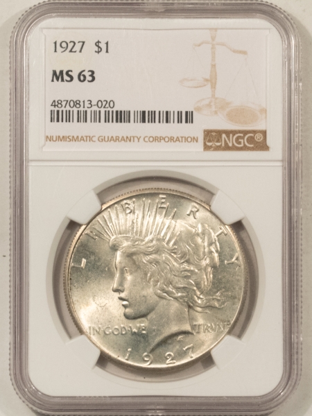 New Certified Coins 1927 PEACE DOLLAR – NGC MS-63, CHOICE!