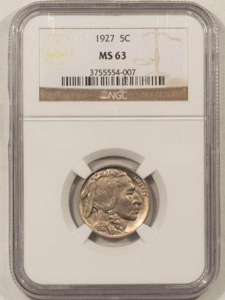 Buffalo Nickels 1927 BUFFALO NICKEL – NGC MS-63, ORIGINAL & CHOICE!