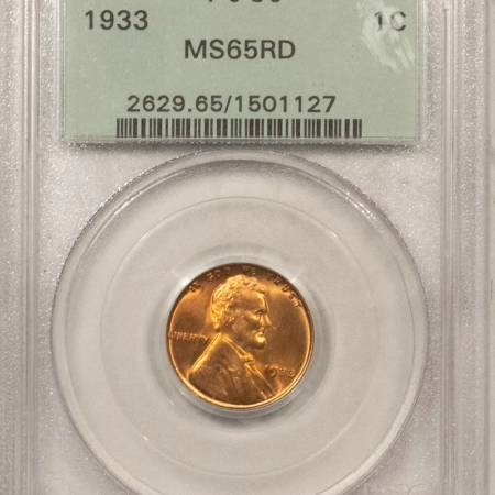 U.S. Certified Coins 1933 LINCOLN CENT – PCGS MS-65 RD, OLD GREEN HOLDER, GEM!