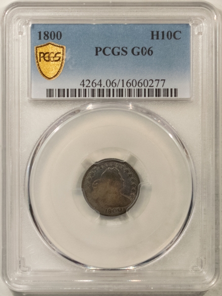 Draped Bust Half Dimes 1800 DRAPED BUST HALF DIME – PCGS G-6, PRETTY COLOR!