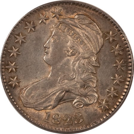 Early Halves 1823 CAPPED BUST HALF DOLLAR – PCGS AU-55, FLASHY!