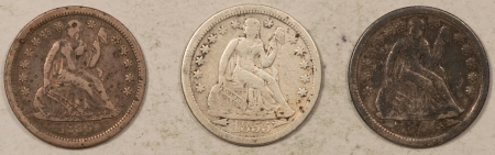 Liberty Seated Dimes 1854 & 1855 ARROWS, 1856 SMALL DATE SEATED LIBERTY DIMES, LOT OF 3 – CIRCULATED!