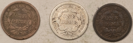 Liberty Seated Dimes 1854 & 1855 ARROWS, 1856 SMALL DATE SEATED LIBERTY DIMES, LOT OF 3 – CIRCULATED!