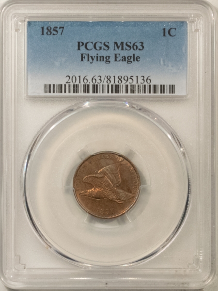 Flying Eagle 1857 FLYING EAGLE CENT – PCGS MS-63, CHOICE & VERY PRETTY!