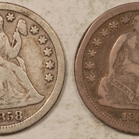 New Store Items 1858 & 1859 SEATED LIBERTY DIMES, LOT OF 2 – PLEASING CIRCULATED EXAMPLES!