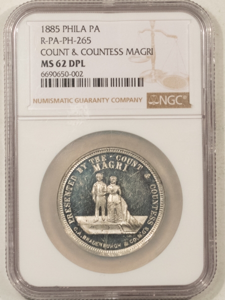 Exonumia 1885 COUNT & COUNTESS MARRIAGE, “TOM THUMB” MEDAL, R-PA-PH-265, NGC MS-62 DPL