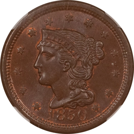 Braided Hair Large Cents 1850 BRAIDED HAIR LARGE CENT – NGC MS-66 BN, AWESOME! CAC APPROVED!