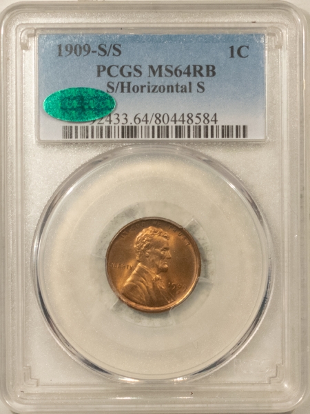 CAC Approved Coins 1909-S/S S/HORIZONTAL S LINCOLN CENT – PCGS MS-64 RB, PREMIUM QUALITY & CAC!