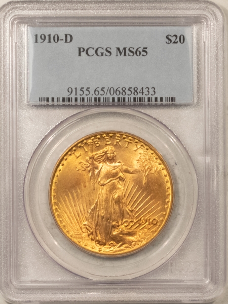 $20 1910-D $20 ST GAUDENS GOLD DOUBLE EAGLE – PCGS MS-65, FRESH GEM, TOUGHER DATE!