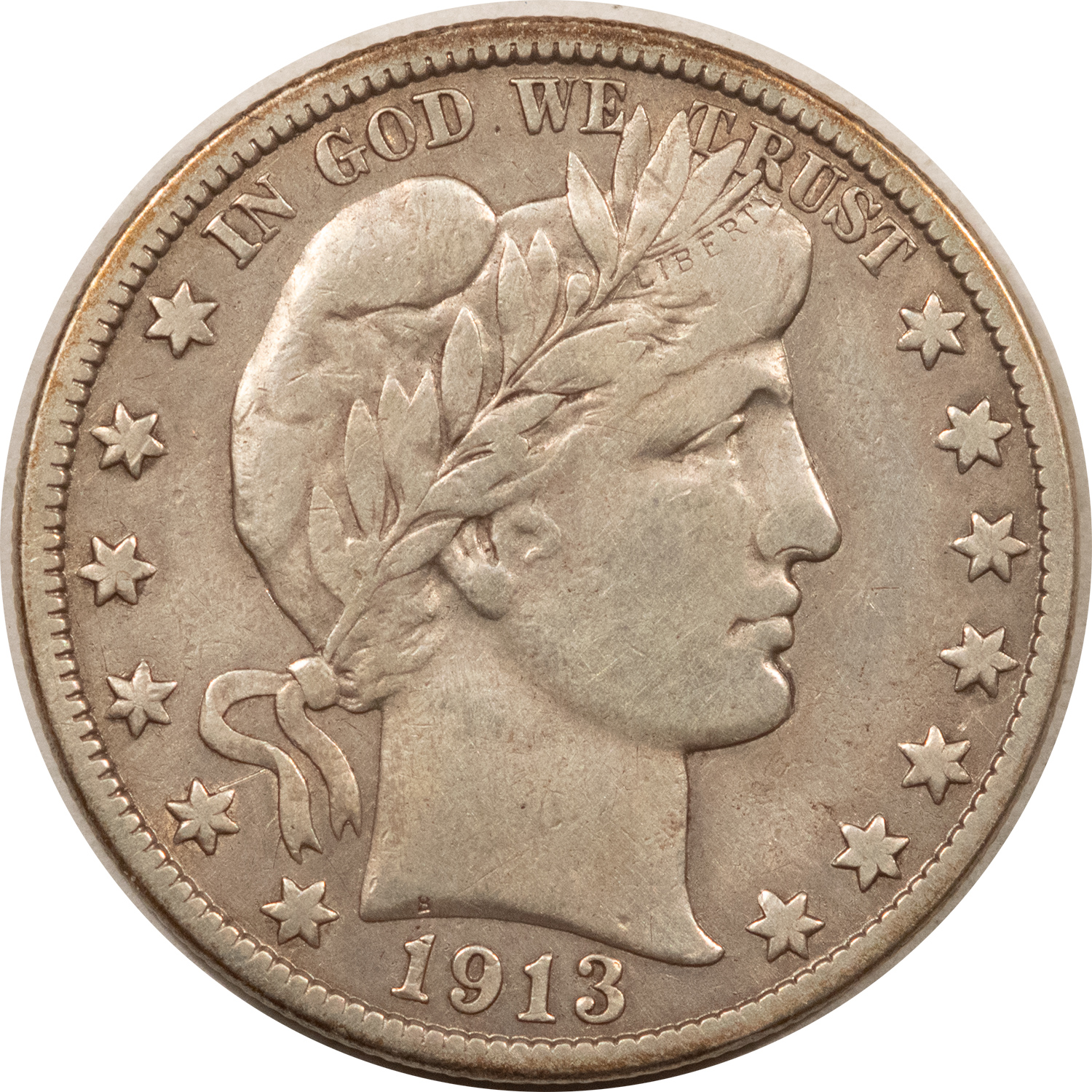 1913-S BARBER HALF DOLLAR - HIGH GRADE CIRCULATED EXAMPLE! OLD CLEANING!