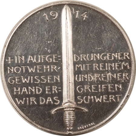 Exonumia 1914 GERMANY WILHELM II REICHSTAG SPEECH SILVER PROPOGANDA MEDAL, 34mm-CH PROOF!