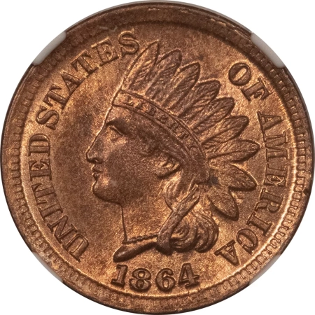 Indian 1864 BRONZE INDIAN CENT – NGC MS-63 BN, LOOKS RED-BROWN! PREMIUM QUALITY!