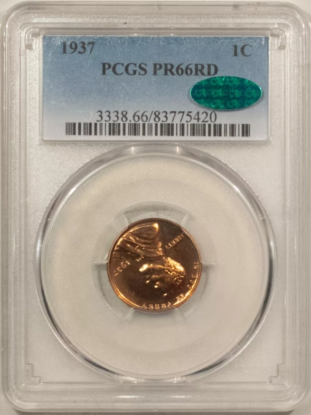 CAC Approved Coins 1937 PROOF LINCOLN CENT – PCGS PR-66 RD, A HEADLIGHT! CAC APPROVED!