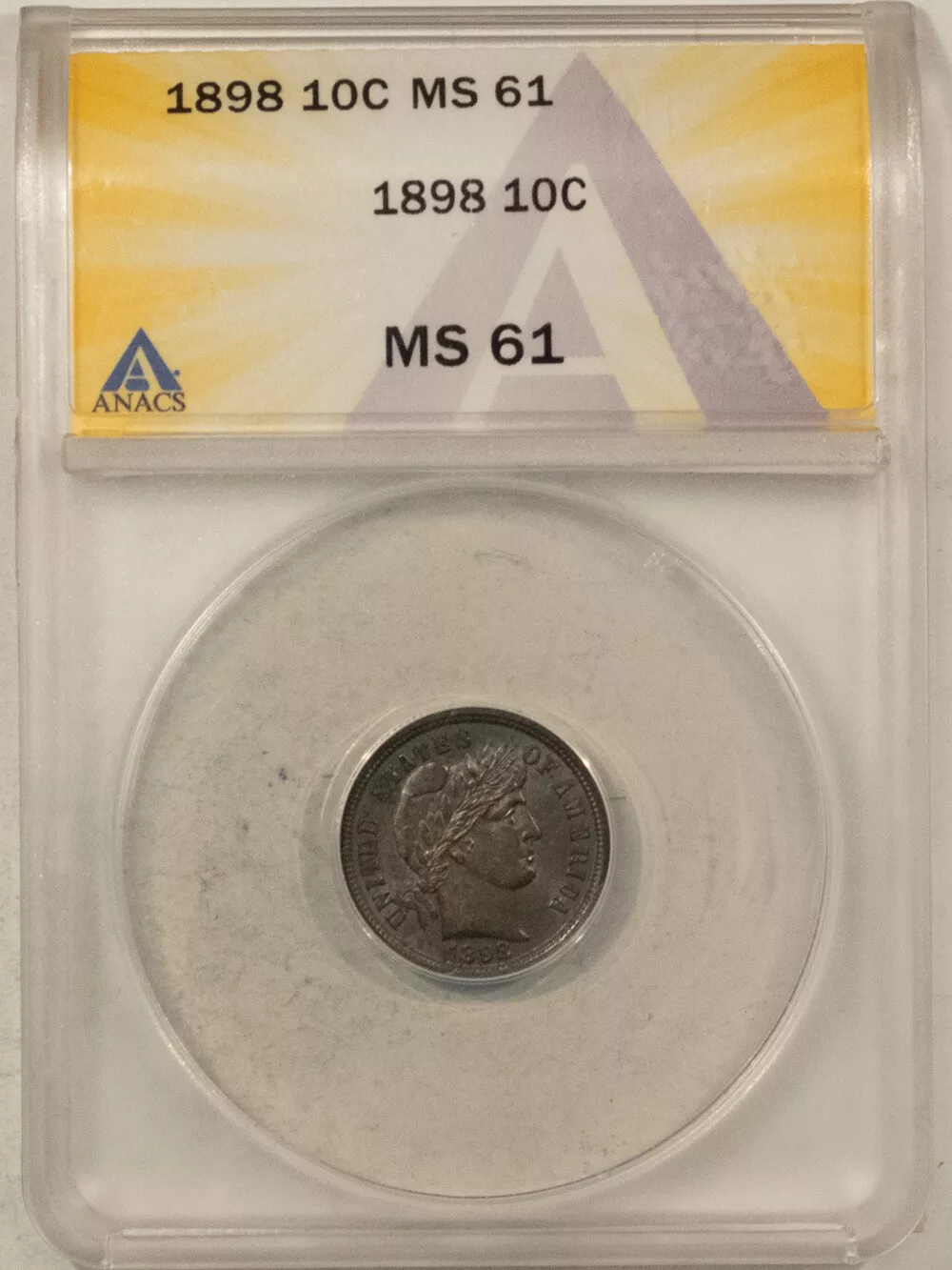 1898 BARBER DIME - ANACS MS-61, PRETTY!