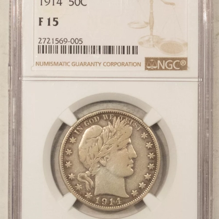 U.S. Certified Coins 1914 BARBER HALF DOLLAR – NGC F-15, KEY-DATE!