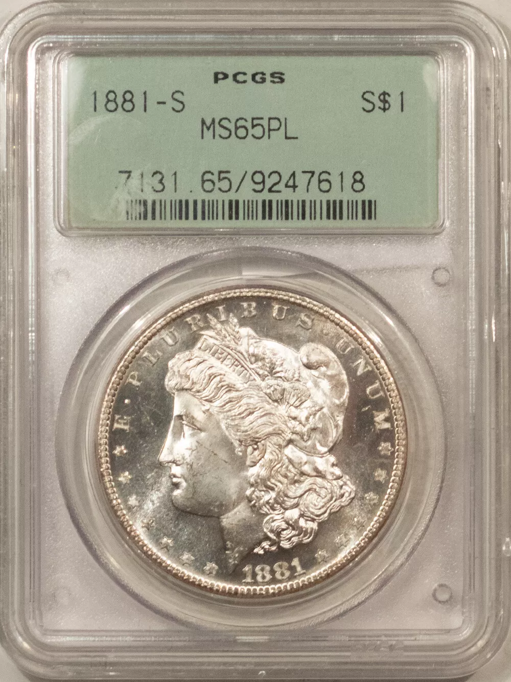 1881-S MORGAN DOLLAR - PCGS MS-65 PL, PROOFLIKE, 2 PIECE RATTLER & PQ!