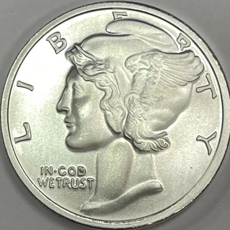 Bullion 1 TROY OZ .999 FINE SILVER MERCURY DIME ROUND, BRAND NEW, NICE BRILLIANT UNC