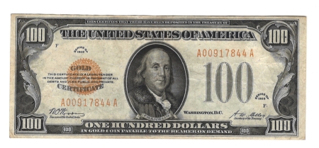 New Store Items 1928 $100 GOLD CERTIFICATE, FR-2405, ORIGINAL CHOICE VF, BRIGHT COLOR & PRETTY!