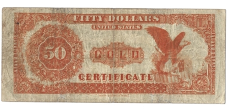 Large Gold Certificates 1882 $50 GOLD CERTIFICATE, FR-1197, F/VF-NET, SM MARGIN TEAR & REPAIR-ATTRACTIVE