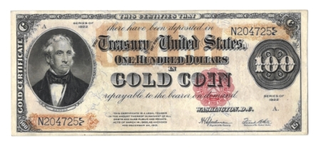 Large Gold Certificates 1922 $100 GOLD CERTIFICATE, FR-1215, CHOICE VF, BRIGHT, PRETTY NOTE!