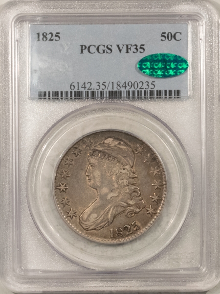 CAC Approved Coins 1825 CAPPED BUST HALF DOLLAR – PCGS VF-35 ORIGINAL PREMIUM QUALITY CAC APPROVED!