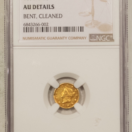 $1 1850-C $1 GOLD DOLLAR – NGC AU DETAILS, BENT CLEANED, CHARLOTTE MINT!