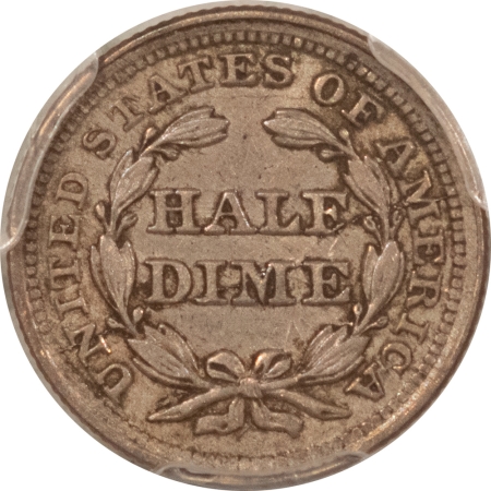 Liberty Seated Half Dimes 1855 SEATED LIBERTY HALF DIME, ARROWS – PCGS AU-50, ORIGINAL!