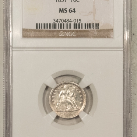 Liberty Seated Dimes 1857 LIBERTY SEATED DIME – NGC MS-64, BLAST WHITE & LUSTROUS!