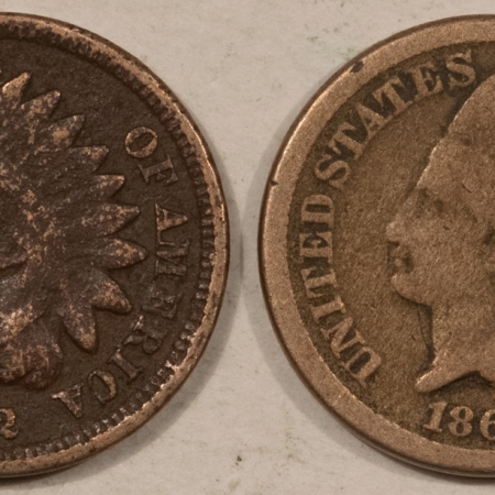 New Store Items 1861, 1862 INDIAN CENTS, LOT/2 – DECENT EXAMPLE W/ MINOR ISSUES, STRONG DETAILS!