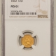 $1 1862 $1 GOLD DOLLAR – NGC MS-62, THE PEK FAMILY COLLECTION! CIVIL WAR DATE!