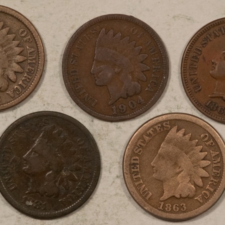 New Store Items 1863 X2, 1865, 1881, 1904 INDIAN CENTS, LOT/5 – ELECTRIC GROUP!