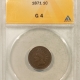 Indian 1869 INDIAN CENT – ANACS G-4, TOUGH DATE, CHOCOLATE BROWN