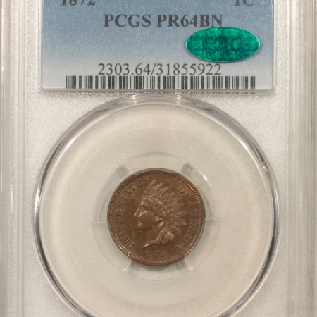 CAC Approved Coins 1872 PROOF INDIAN CENT – PCGS PR-64 BN, PRETTY, PREMIUM QUALITY & CAC APPROVED!
