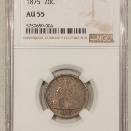 New Certified Coins 1875 TWENTY CENT PIECE – NGC AU-55, ORIGINAL!