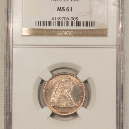 New Certified Coins 1875-CC TWENTY CENT PIECE – NGC MS-61, FLASHY & TOUGH CARSON CITY!