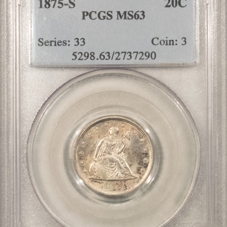 New Certified Coins 1875-S TWENTY CENT PIECE – PCGS MS-63, PREMIUM QUALITY!
