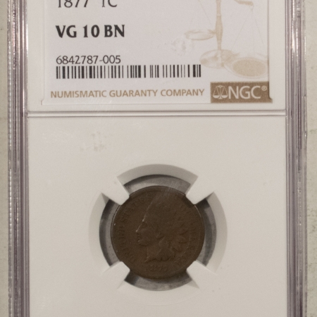 Indian 1877 INDIAN CENT – NGC VG-10 BN, KEY-DATE, LOOKS FINE!