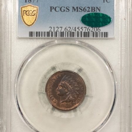 Indian 1877 INDIAN CENT PCGS MS-62 BN CAC, FRESH PREMIUM QUALITY & CHOICE KEY DATE!
