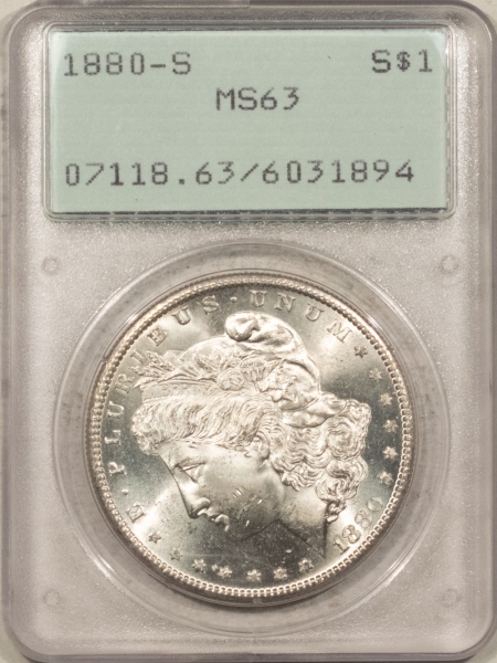 Morgan Dollars 1880-S $1 MORGAN DOLLAR – PCGS MS-63, BLAST WHITE! RATTLER!