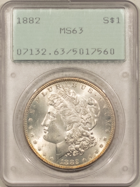 Morgan Dollars 1882 $1 MORGAN DOLLAR – PCGS MS-63, RATTLER! PREMIUM QUALITY+!