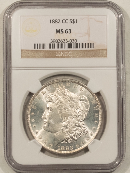 Morgan Dollars 1882-CC $1 MORGAN DOLLAR – NGC MS-63, BLAST WHITE! CARSON CITY!