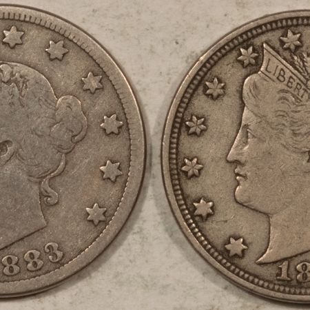 New Store Items 1883 W/ CENTS & 1883 NO CENTS LIBERTY NICKELS, LOT OF 2 – PLEASING CIRC EXAMPLES