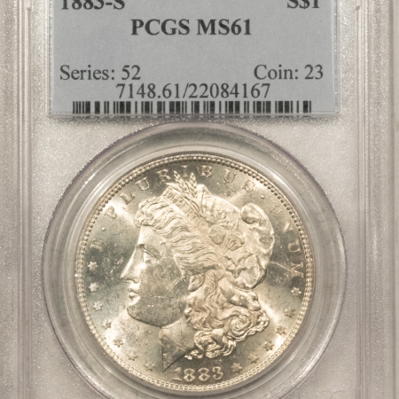Morgan Dollars 1883-S $1 MORGAN DOLLAR – PCGS MS-61, BLAST WHITE BRILLIANT UNCIRCULATED!