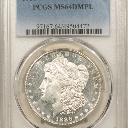 Morgan Dollars 1886 $1 MORGAN DOLLAR – PCGS MS-64 DMPL, BLACK & WHITE WITH DEEP MIRRORS!