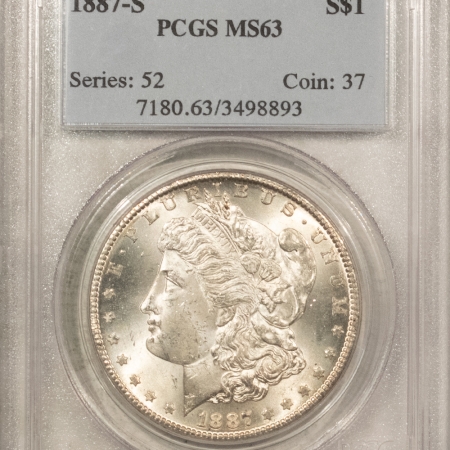 Morgan Dollars 1887-S MORGAN DOLLAR – PCGS MS-63, FLASHY & CHOICE!
