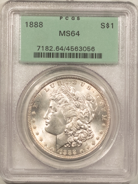 Morgan Dollars 1888 $1 MORGAN DOLLAR – PCGS MS-64, WHITE! OLD GREEN HOLDER! PREMIUM QUALITY!