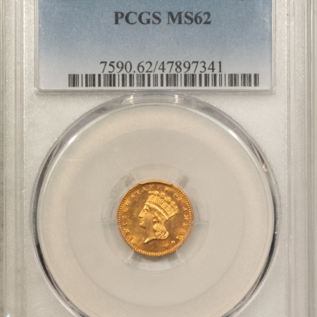 $1 1889 $1 GOLD DOLLAR – PCGS MS-62, PRETTY, FINAL YEAR OF ISSUE!