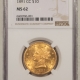 $10 1893 $10 LIBERTY GOLD EAGLE – NGC MS-60, FLASHY