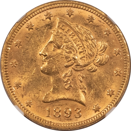 $10 1893 $10 LIBERTY GOLD EAGLE – NGC MS-60, FLASHY