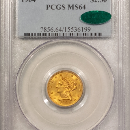 $2.50 1904 $2.50 LIBERTY GOLD QUARTER EAGLE PCGS MS-64, PREMIUM QUALITY, CAC APPROVED!